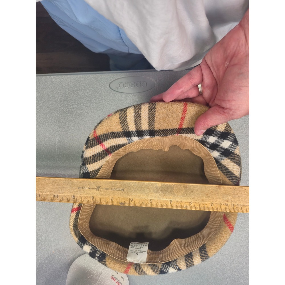 Nova Check Flat Cap 100% Wool Made in Italy Beige Plaid Driver Hat L - Picture 10 of 10